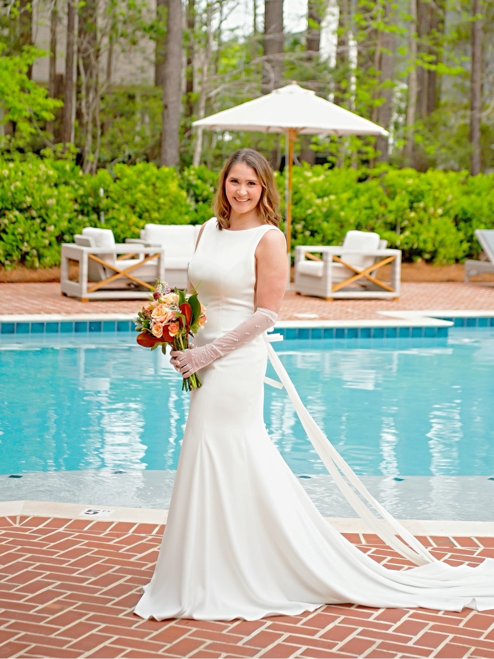 CHIC MODEST COLUMN WEDDING DRESS WITH LOW BACK DETAIL. D3901 - Picture 5 of 7